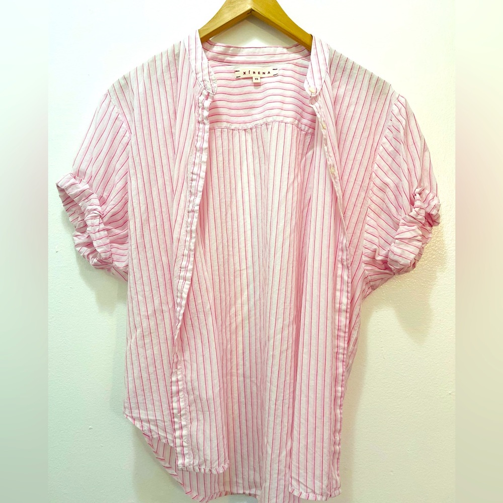 XIRENA PINK STRIPED TOP SHIRT